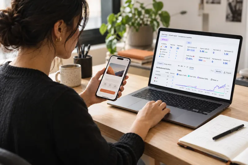 Illustrative mobile application design on a phone and laptop
